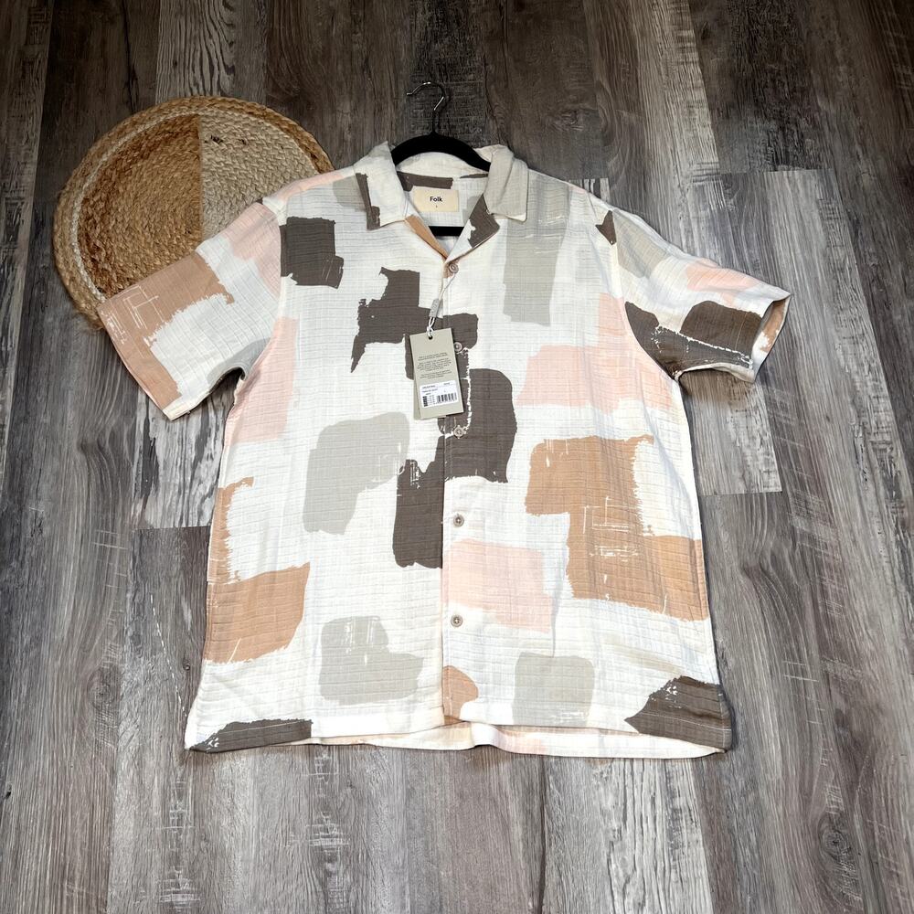 FOLK Abstract Print Mens Button-Down Shirt NWT